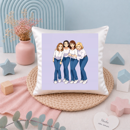 Cojín decorativo 19x19 personalizado con caricatura estilo anime desde foto