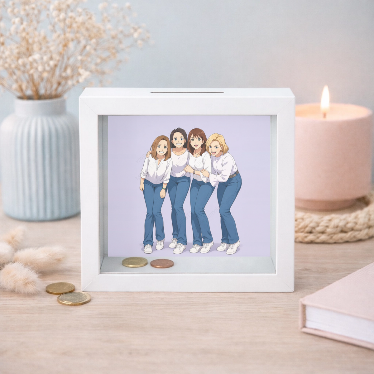 Hucha personalizada con caricatura estilo anime desde foto