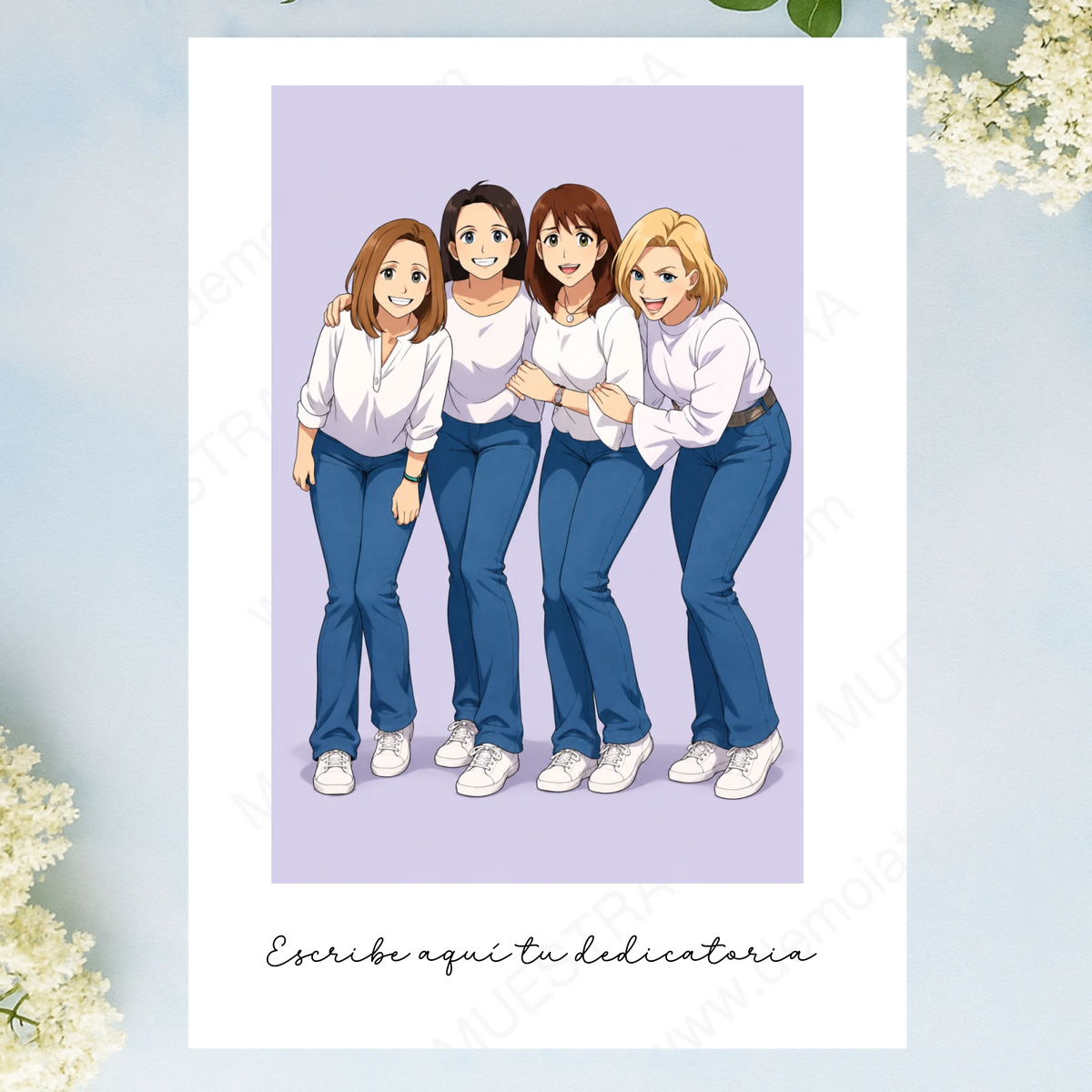 Lámina personalizada con caricatura estilo anime desde foto y dedicatoria