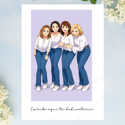 Lámina personalizada con caricatura estilo anime desde foto y dedicatoria