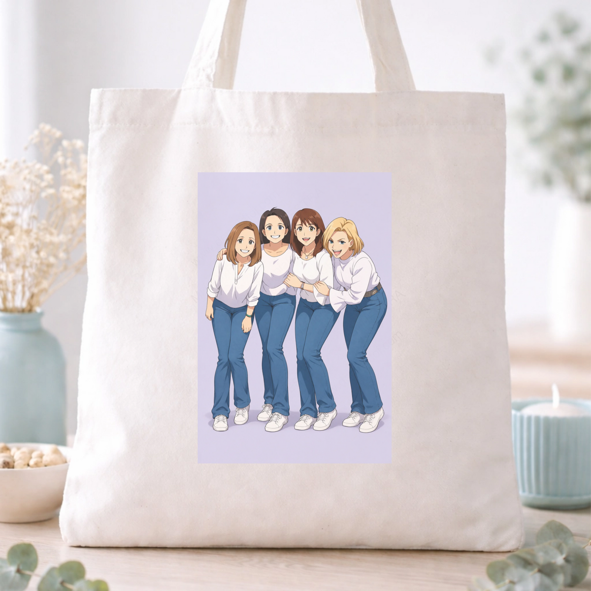 Totebag personalizada con caricatura estilo anime desde foto