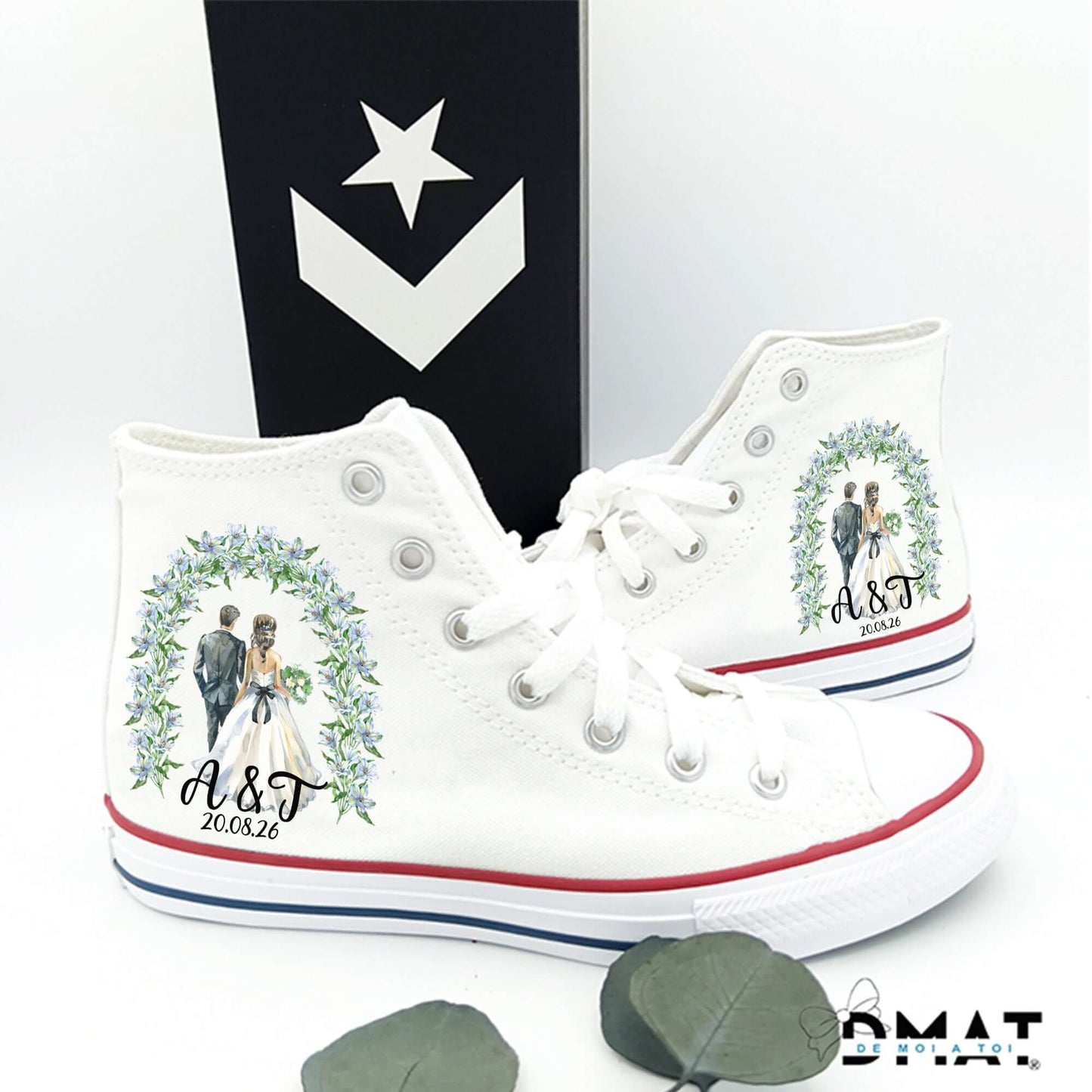 zapatillas boda elegantes con ilustracion pareja