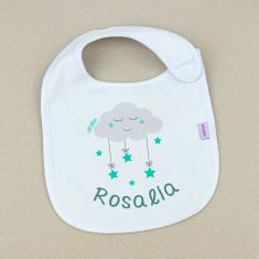 Recuerdo de nacimiento o bautizo: babero personalizado con nombre.