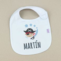 Detalle de regalo original: babero infantil personalizado con nombre.