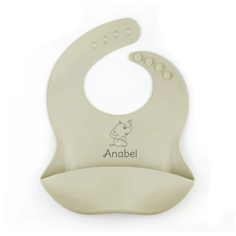Regalo original para bebé: babero de silicona personalizado con nombre y color.