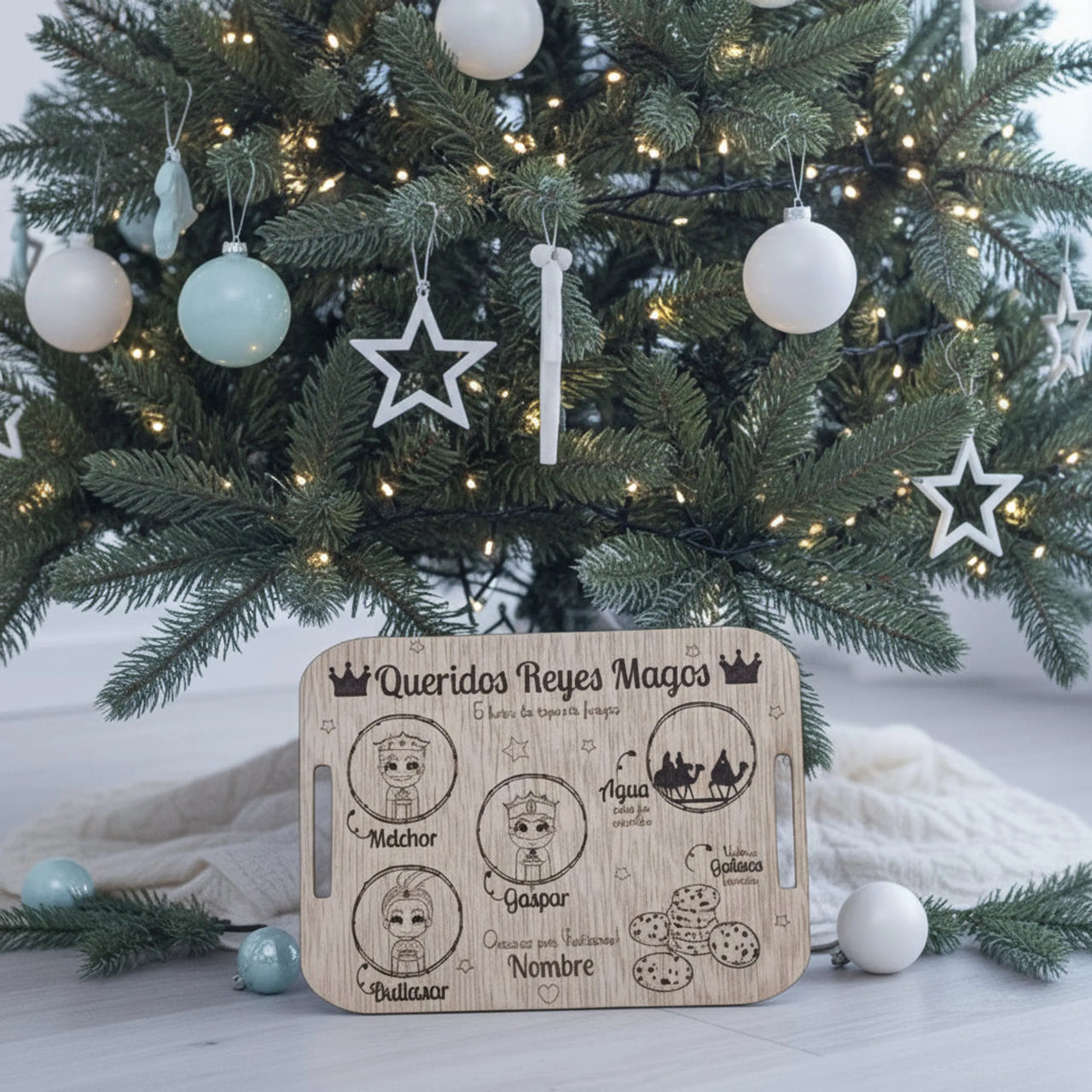 bandeja personalizada reyes magos de madera grabada a láser con nombre infantil