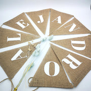 banderines de yute personalizados con nombres para bodas y fiestas
