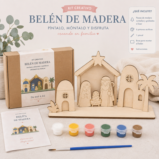 Kit de belén de madera para pintar y montar en familia