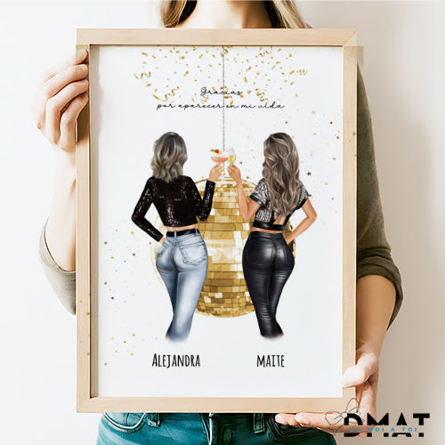 Regalo original para amigas con ilustración personalizada _ de moi a toi