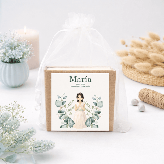 Bloc de notas personalizado para invitados de comunión de niña, práctico y natural.