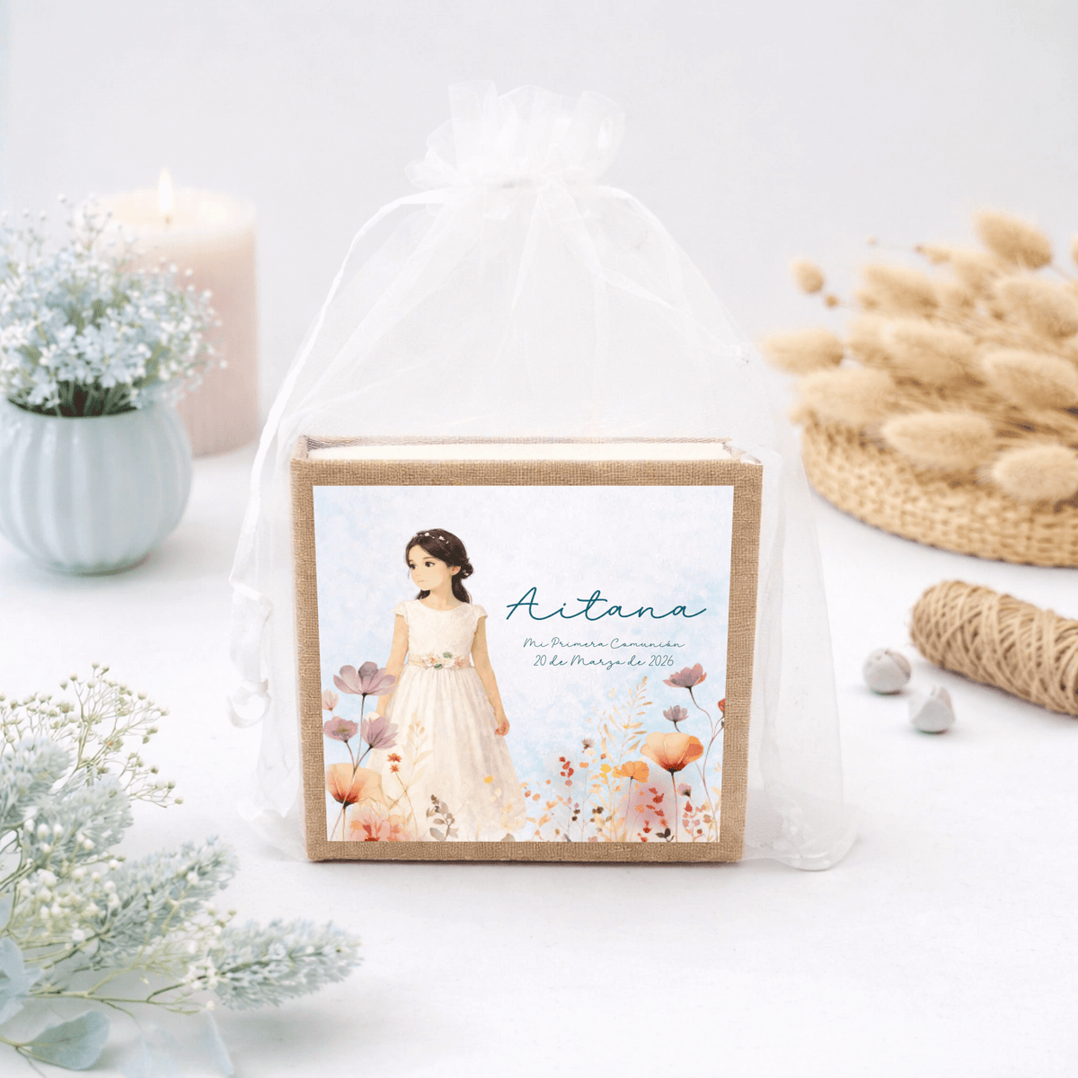 Bloc de notas personalizado comunión niña diseño Wildflower, detalle para invitados