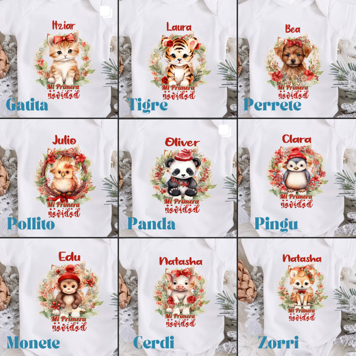 Regalo para bebé - Body personalizado Mi primera navidad animalitos navideños - de moi a toi