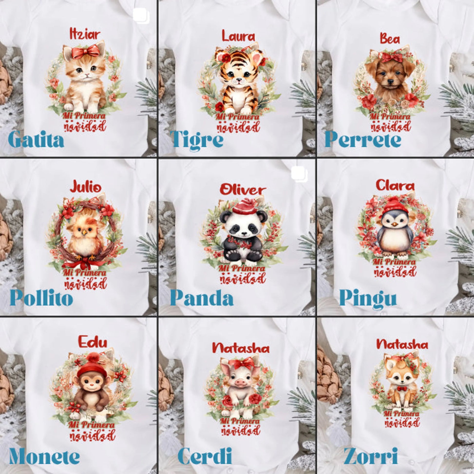 Regalo para bebé - Body personalizado Mi primera navidad animalitos navideños - de moi a toi