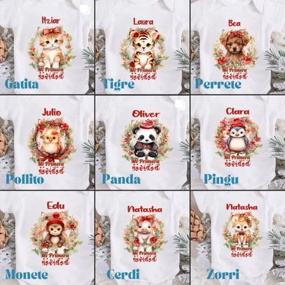 Regalo para bebé - Body personalizado Mi primera navidad animalitos navideños - de moi a toi