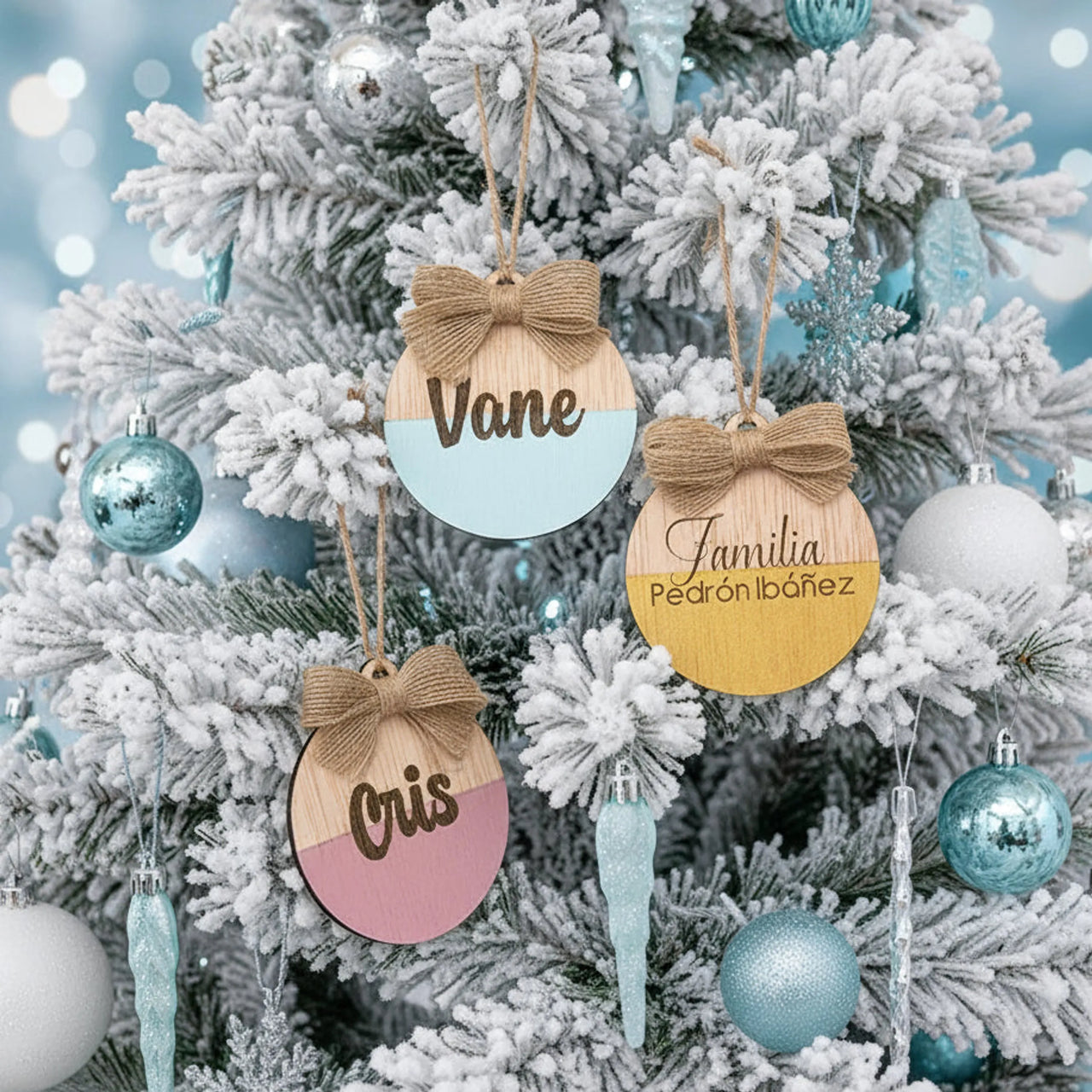 Bola de madera bonita personalizada con nombre y lazo - de moi a toi