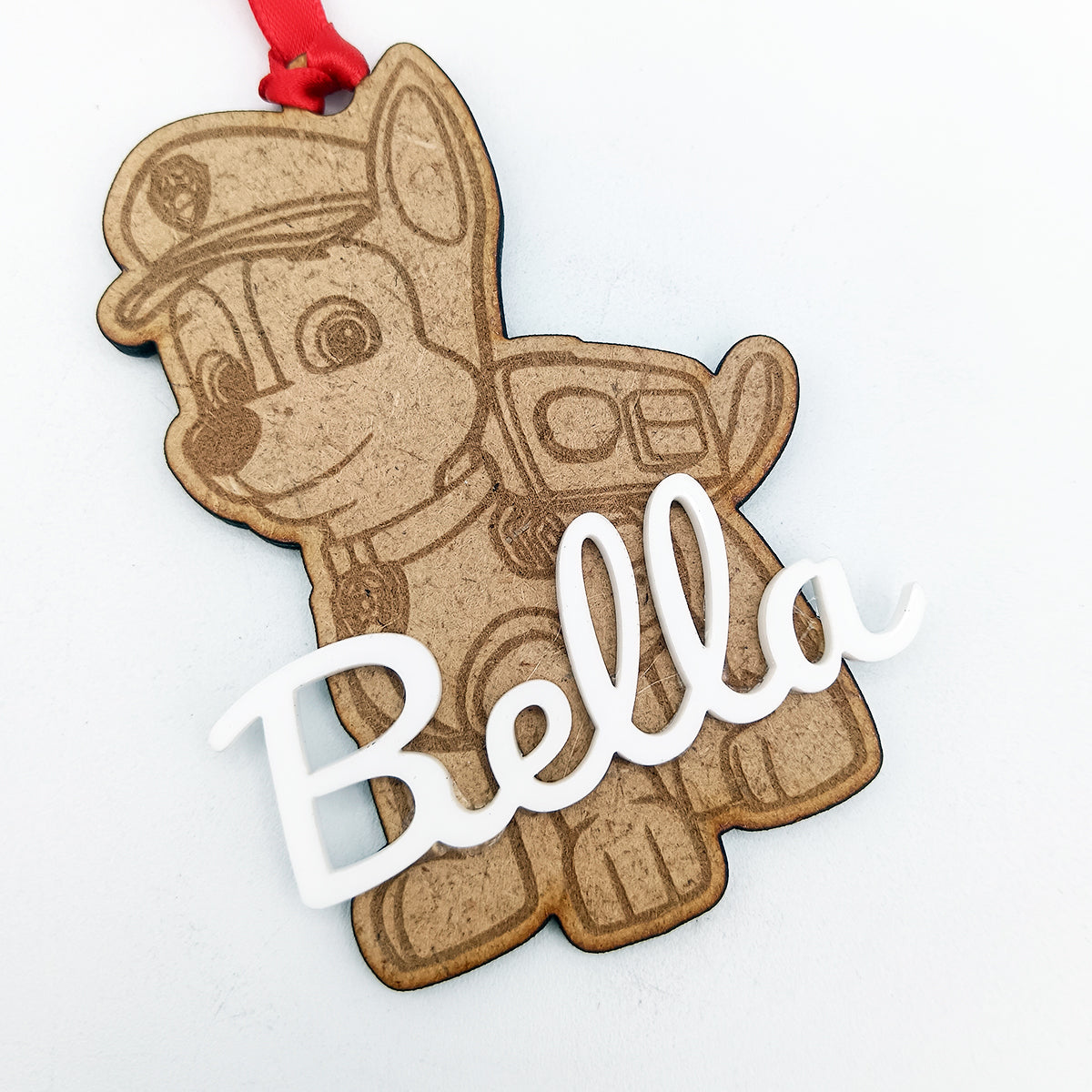 Bola de navidad de madera con nombre blanco