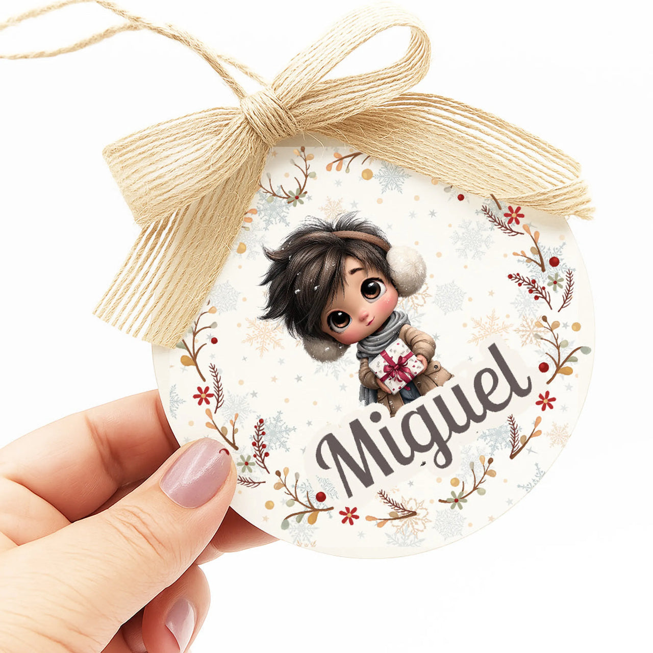 Bola de Navidad de madera personalizada – Niño o niña con nombre