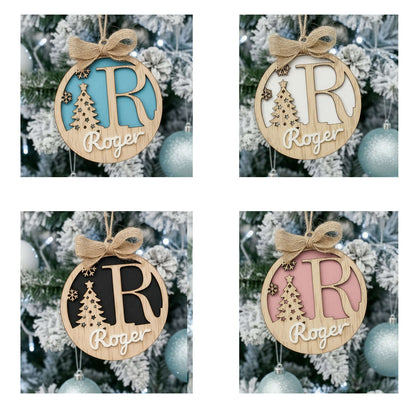 adorno de madera con lazo de yute y cuerda natural personalizado– detalle de Navidad