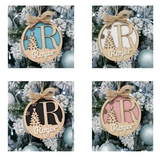 adorno de madera con lazo de yute y cuerda natural personalizado– detalle de Navidad