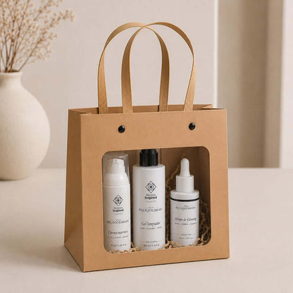 Bolsa kraft con ventana y asas | Pack de 10