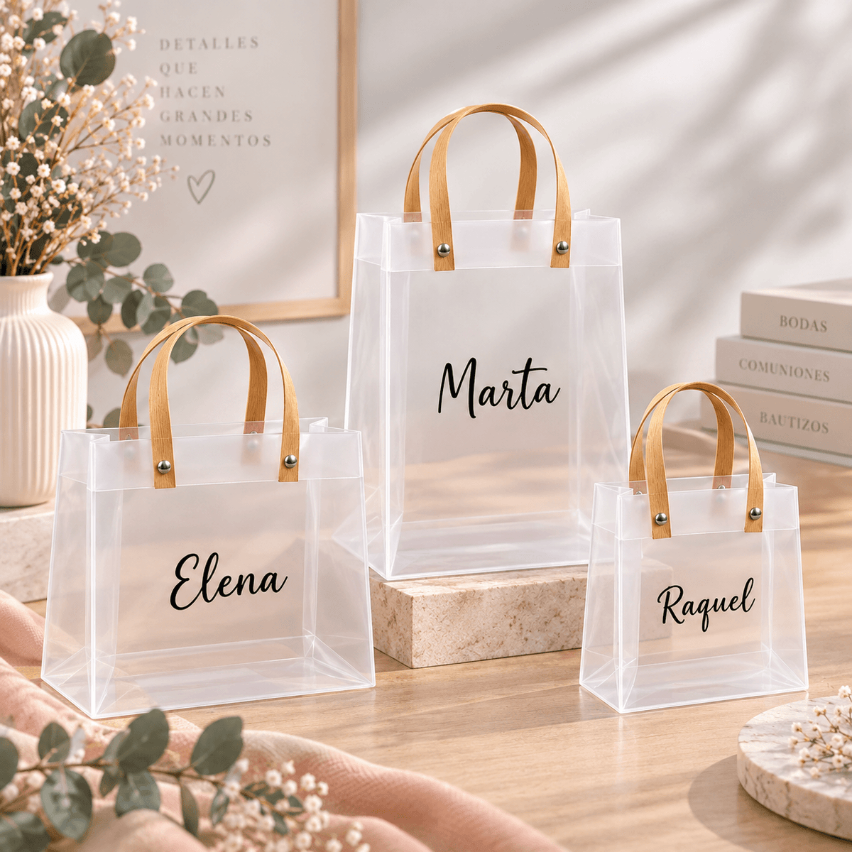 Bolsa reutilizable translúcida con asas | Pack de 10