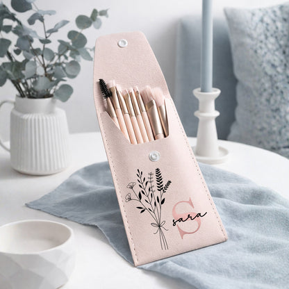 Set de brochas de maquillaje con estuche personalizado para bodas y comuniones
