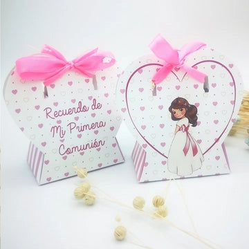 Cajas para detalles de comunión niña forma corazón (12 uds) - Regalo original personalizado - DE MOI À TOI