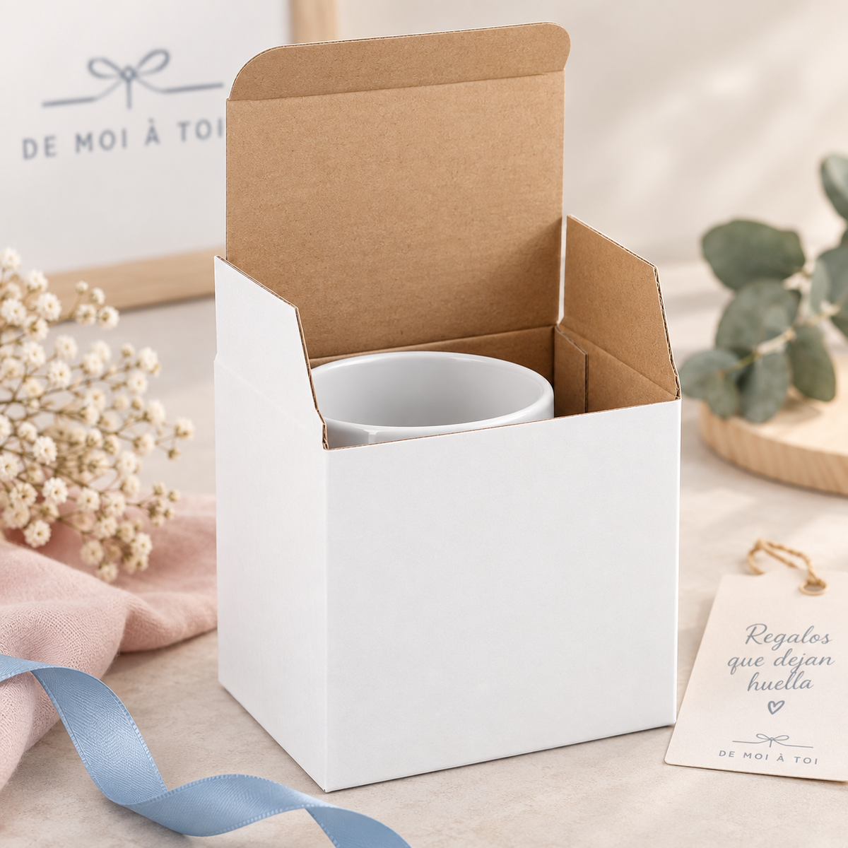 Caja tazas personalizadas con ilustración de pareja · regalo original para enamorados · De Moi à Toi