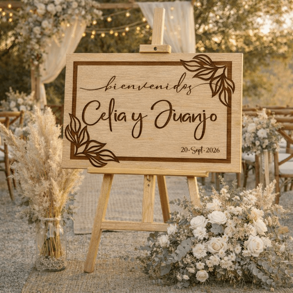 Cartel de boda de madera grabado a láser personalizado