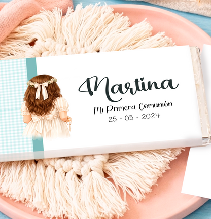 Chocolatinas Nestlé personalizadas para invitados de comunión con diseño Martina Vichy