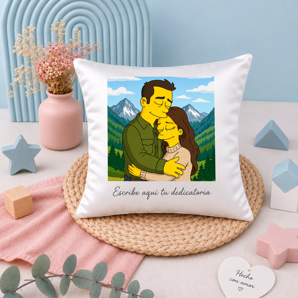 Cojín decorativo con caricatura estilo Simpson y dedicatoria, regalo personalizado para abuelos