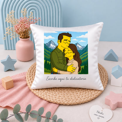 Cojín decorativo con caricatura estilo Simpson y dedicatoria, regalo personalizado para abuelos