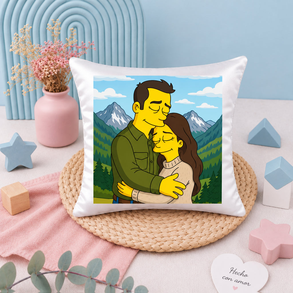 Cojín decorativo 19x19 con caricatura estilo Simpson desde foto, regalo personalizado para el Día de la Madre