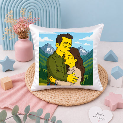 Cojín decorativo 19x19 con caricatura estilo Simpson desde foto, regalo personalizado para el Día de la Madre