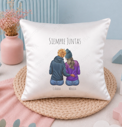 Cojin personalizado con clipart para amigas con ilustración editable como regalo navidad original