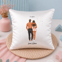 Cojín personalizado pareja fitness con ilustración deportiva | Regalo novios