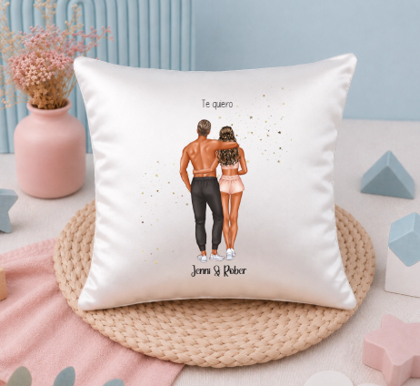 Cojín personalizado pareja fitness con ilustración deportiva | Regalo novios