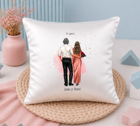 Cojín personalizado pareja elegante con ilustración | Regalo aniversario y boda