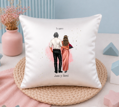 Cojín personalizado pareja elegante con ilustración | Regalo aniversario y boda