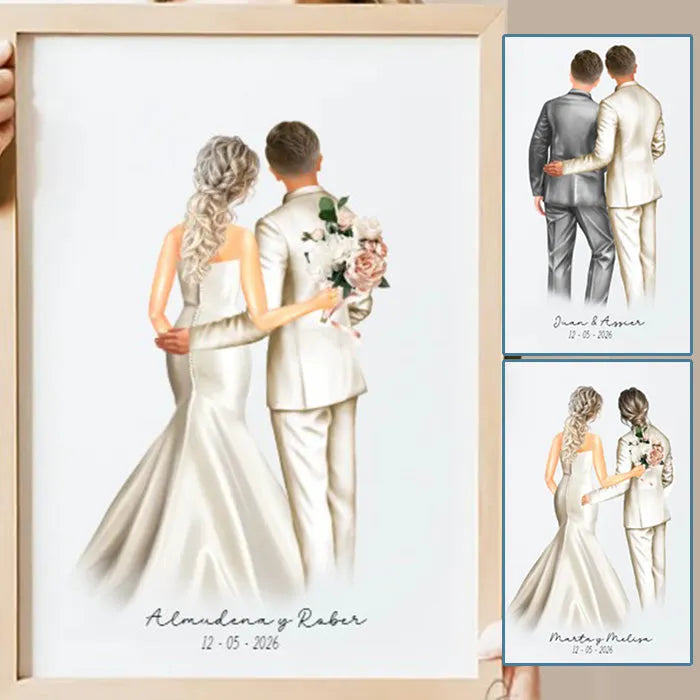 Regalos con Ilustración pareja de novios heterosexuales y homosexuales personalizada