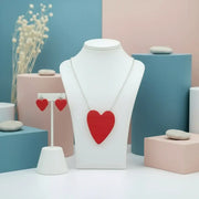 Conjunto artesanal AMOR – Collar, pendientes y anillo de corazón rojo – De moi à toi