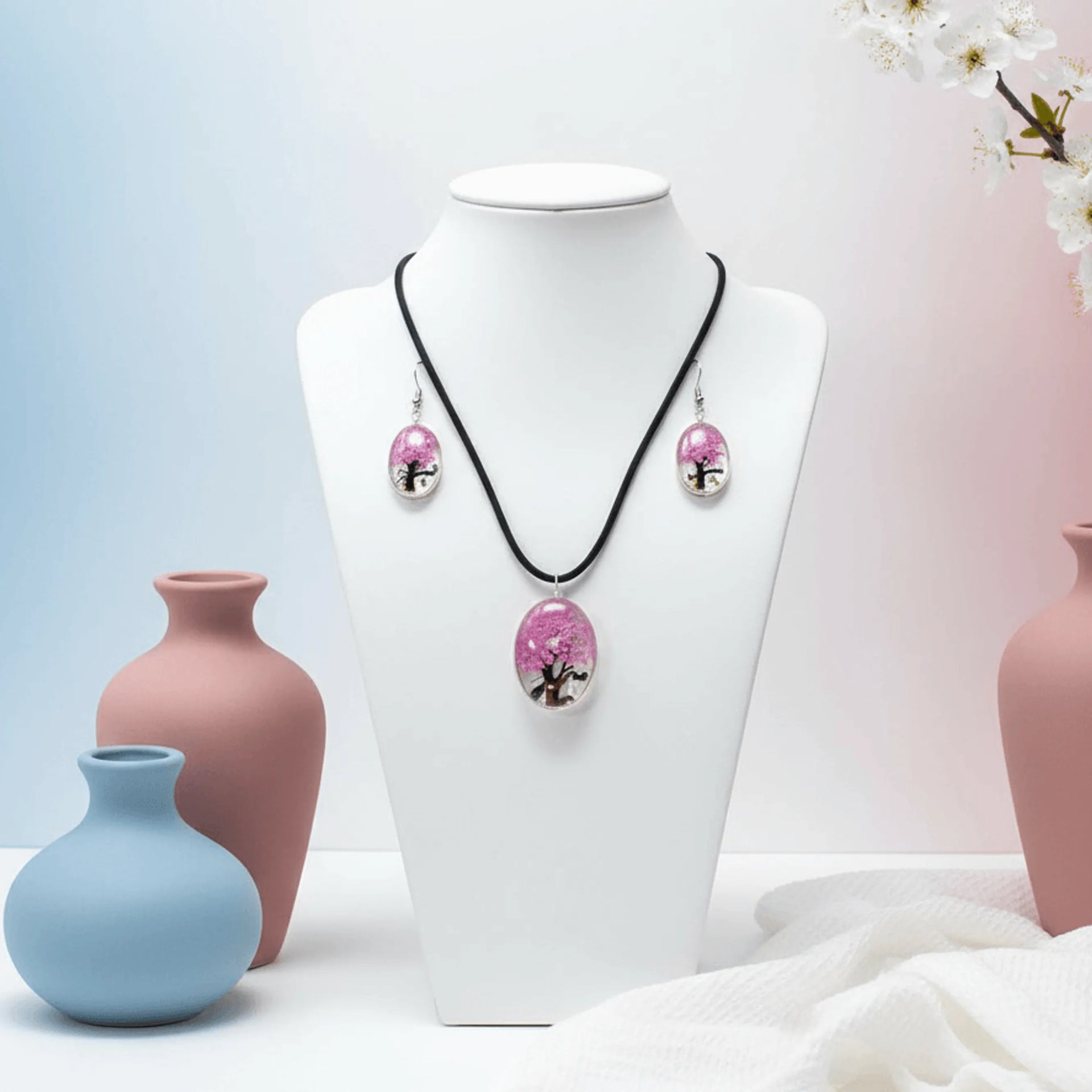 Conjunto de collar y pendientes con flores prensadas – De moi à toi