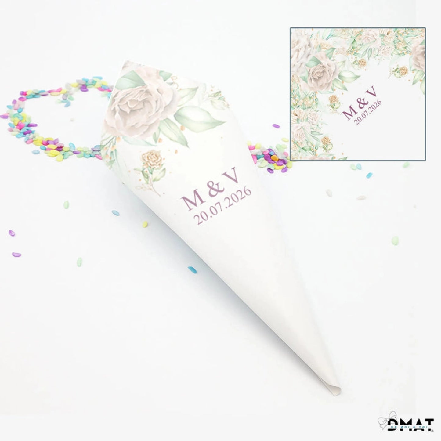 conos de confeti de boda personalizados diseño Susurros Florales