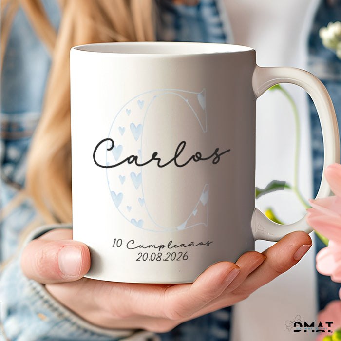 Taza personalizada con inicial y nombres para invitados - De moi a toi