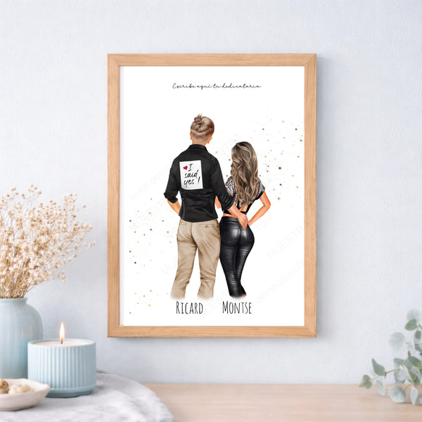 Lámina impresa parejas personalizada con ilustración