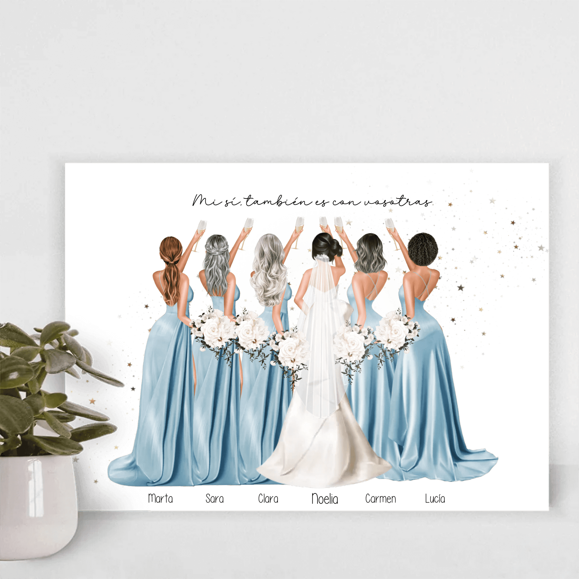 Ilustración premium para damas de honor en lámina A4