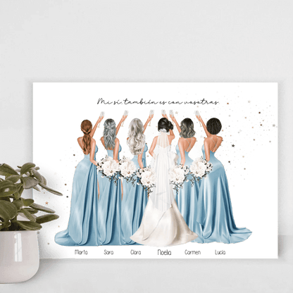 Ilustración premium para damas de honor en lámina A4