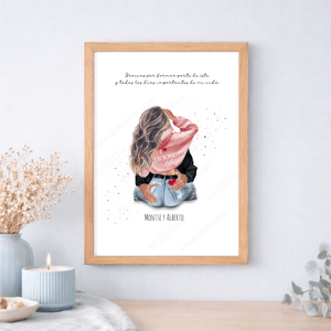 Regalo original para enamorados. cuadro impreso con ilustración personalizada, nombres y dedicatoria