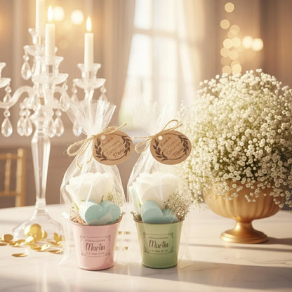 Regalo comunión original - Detalle jabón con rosa y corazón para invitados