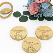 espejo de bambú personalizado detalle de comunión grabado a láser sostenible